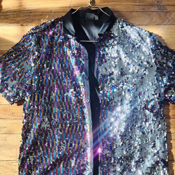 Rainbow sequin button-up shirt - Picture 3 of 6